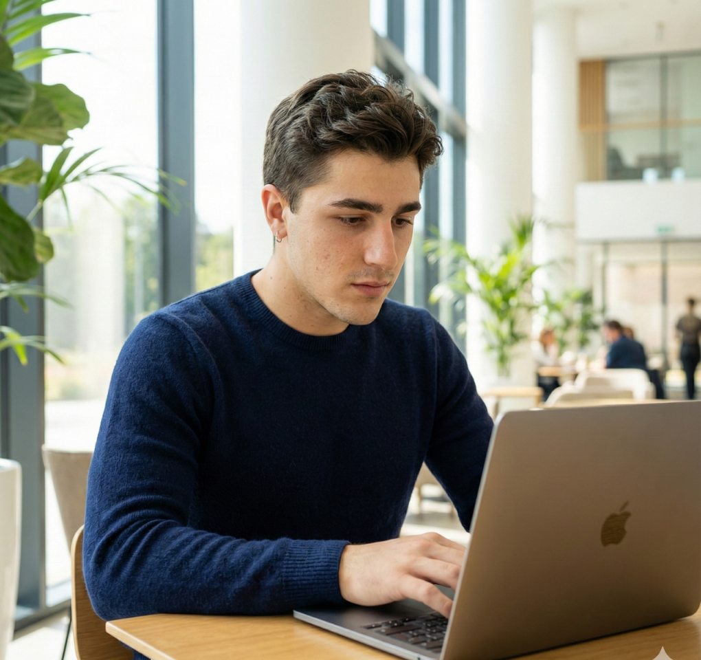 Cristian Agudo trabajando en su MacBook